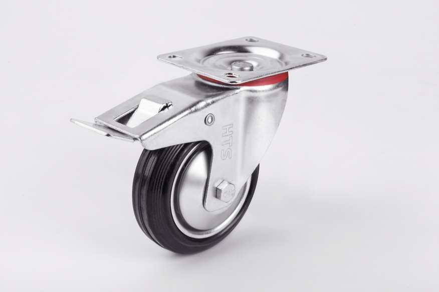 Disc Rubber Caster Wheels With Brake-Waste Bin Caster