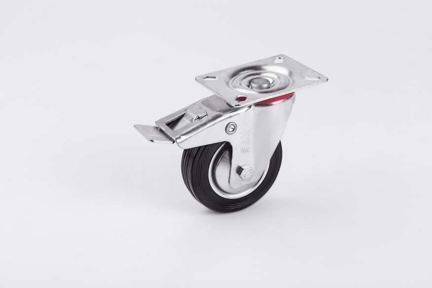  Disc Rubber Caster Wheels With Brake-Waste Bin Caster
