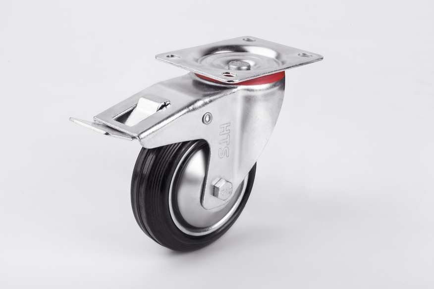 Disc Rubber Caster Wheels With Brake-Waste Bin Caster