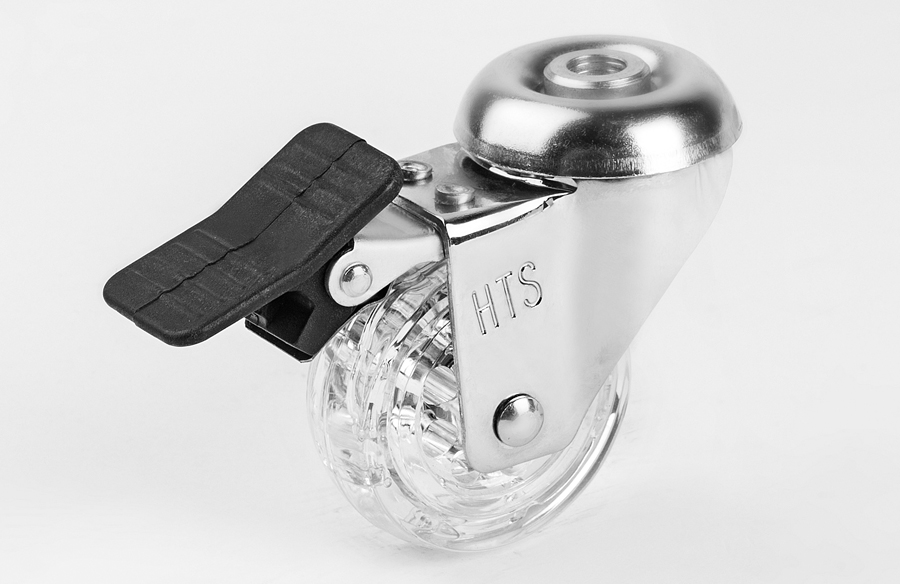 Transparent Pulley Swivel Caster With Blank Hole and Brake-Decorative Furniture Castors