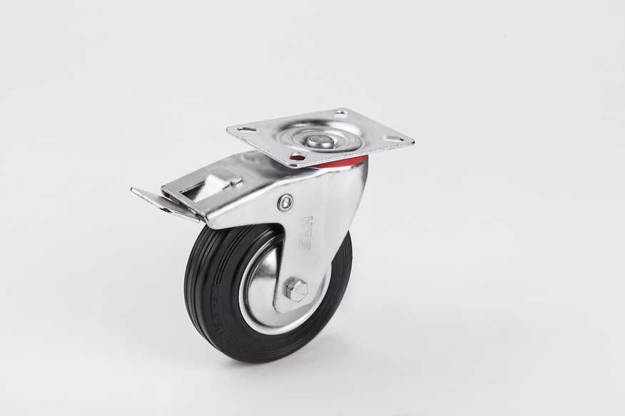  Disc Rubber Caster Wheels With Brake-Waste Bin Caster
