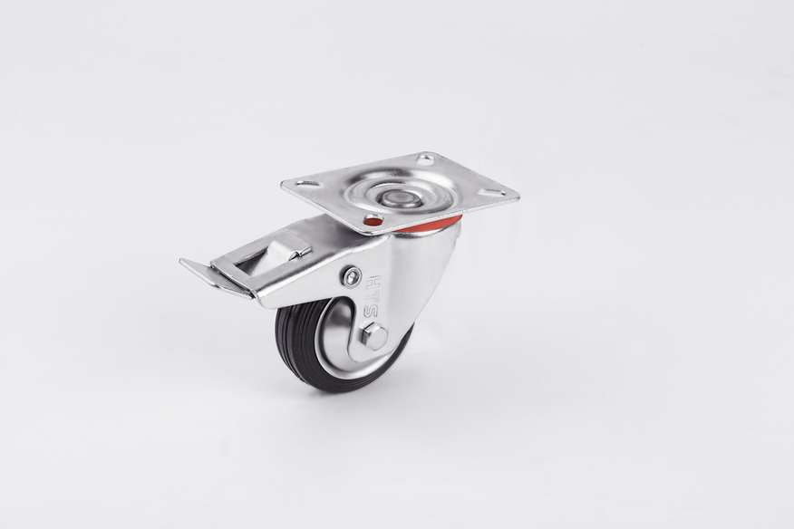  Disc Rubber Caster Wheels With Brake-Waste Bin Caster