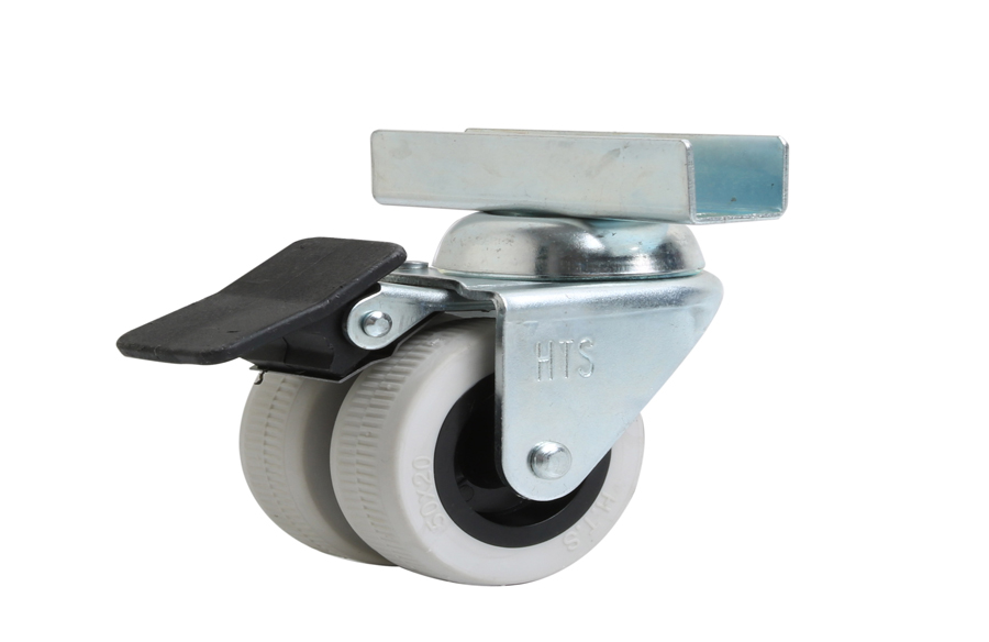 Grey Double Pulley Long U Disc Caster With Brake- Shelf and Display Caster