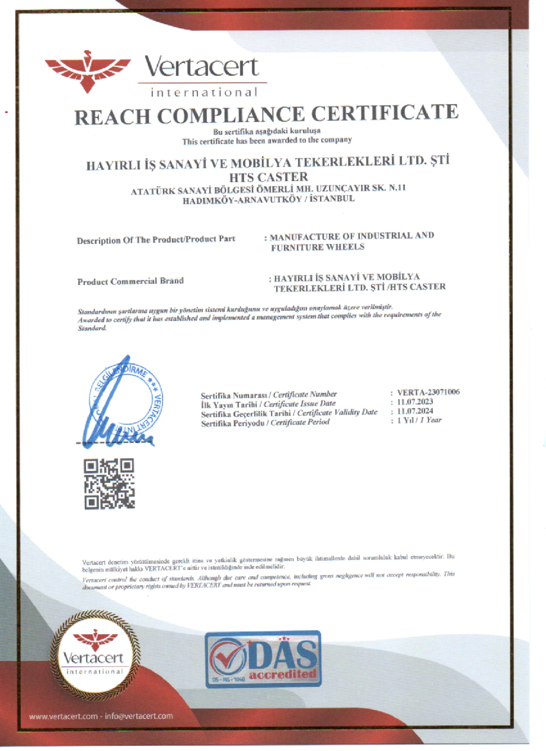 REACH Compliance Certificate
