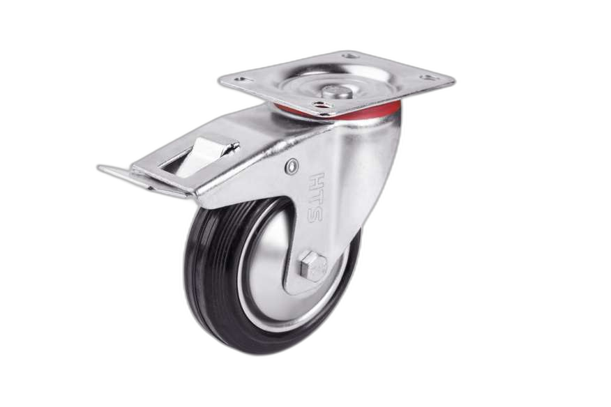 HTS Caster | Disc Rubber Caster Wheels With Brake, Waste Bin Caster