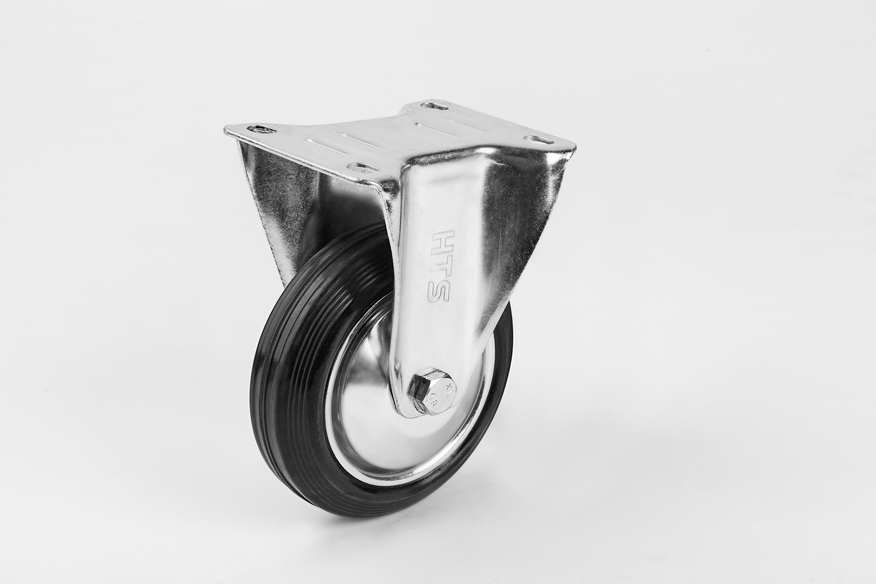 HTS Caster | 150 mm Diameter Fixed Rubber Caster Wheels- Waste Bin Caster