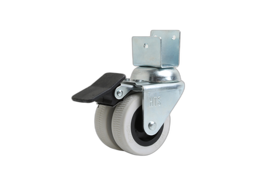 HTS Caster | Grey Double Pulley Short U Disc Caster With Brake- Shelf and Display Caster