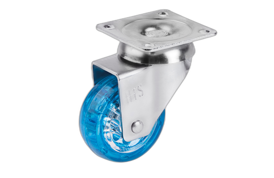 HTS Caster | Blu Trasparente Rotelle 50 mm per mobili con Piastra