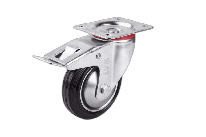 HTS Caster | Disc Rubber Caster Wheels With Brake, Waste Bin Caster