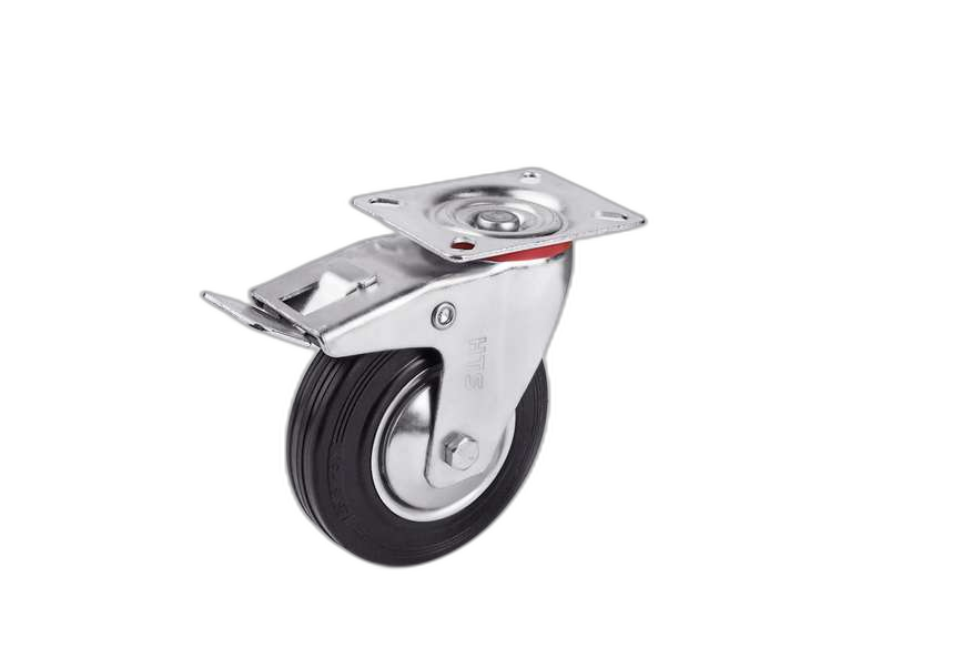 HTS Caster | Disc Rubber Caster Wheels With Brake, Waste Bin Caster