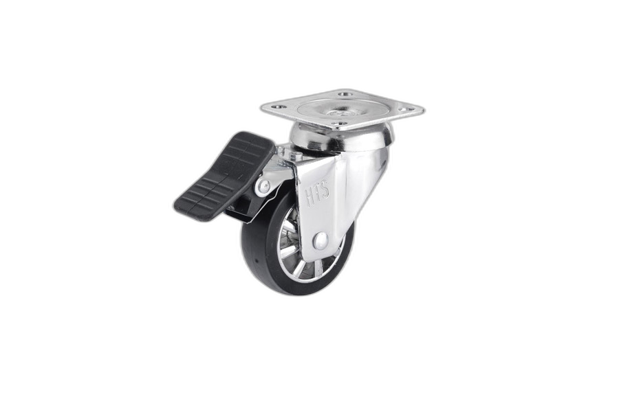 HTS Caster | Хром крышка Колесики с пластиной  и тормозом, D 50*20 - термопокрытием, поворотные ролики