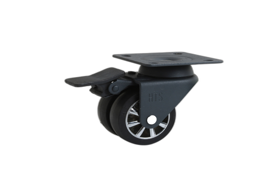 HTS Caster | Anthracite Chrome Double Pulley Disc Caster With Brake- Decorative Furniture Castors