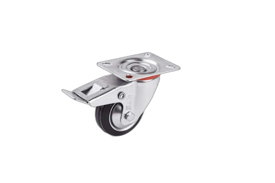 HTS Caster | Disc Rubber Caster Wheels With Brake, Waste Bin Caster