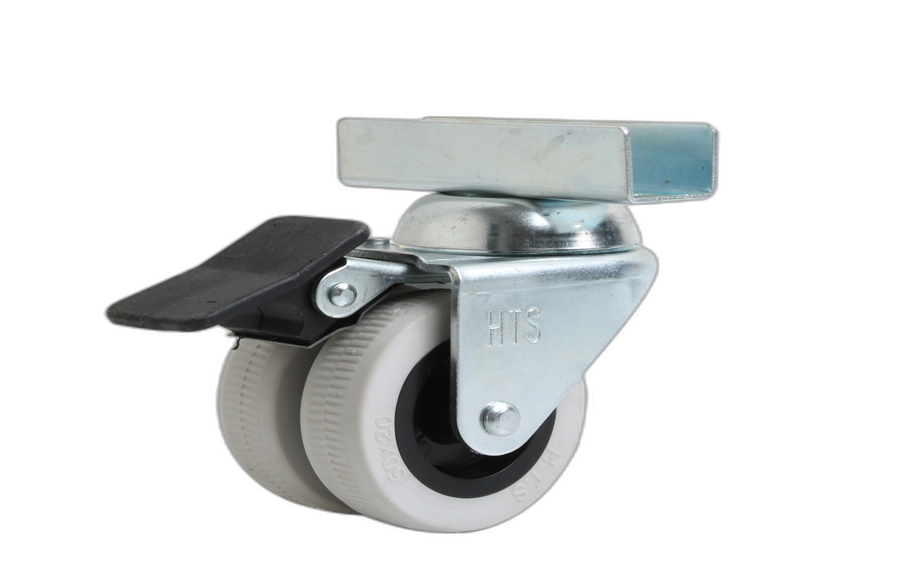 HTS Caster | Grey Double Pulley Long U Disc Caster With Brake, Shelf and Display Caster